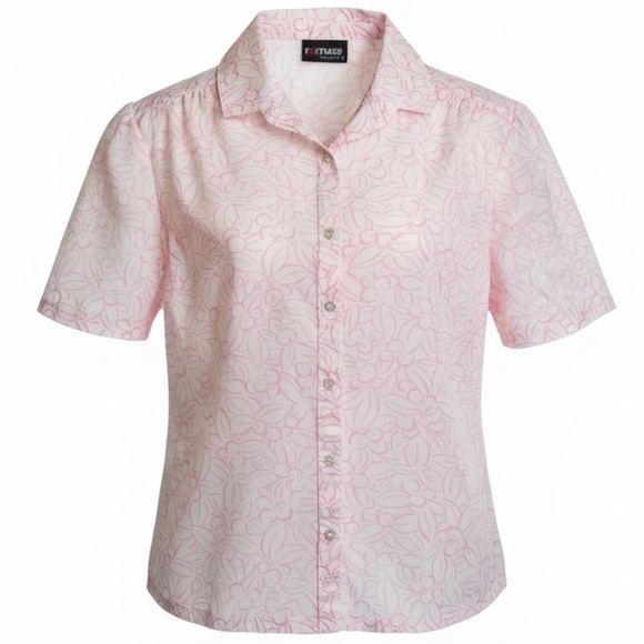 Vintage Tops - Vintage Russ Floral Botanical Button Front Short Sleeve Lightweight Blouse